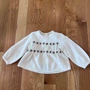 Zara Girls White Textured Blouse with Black Details